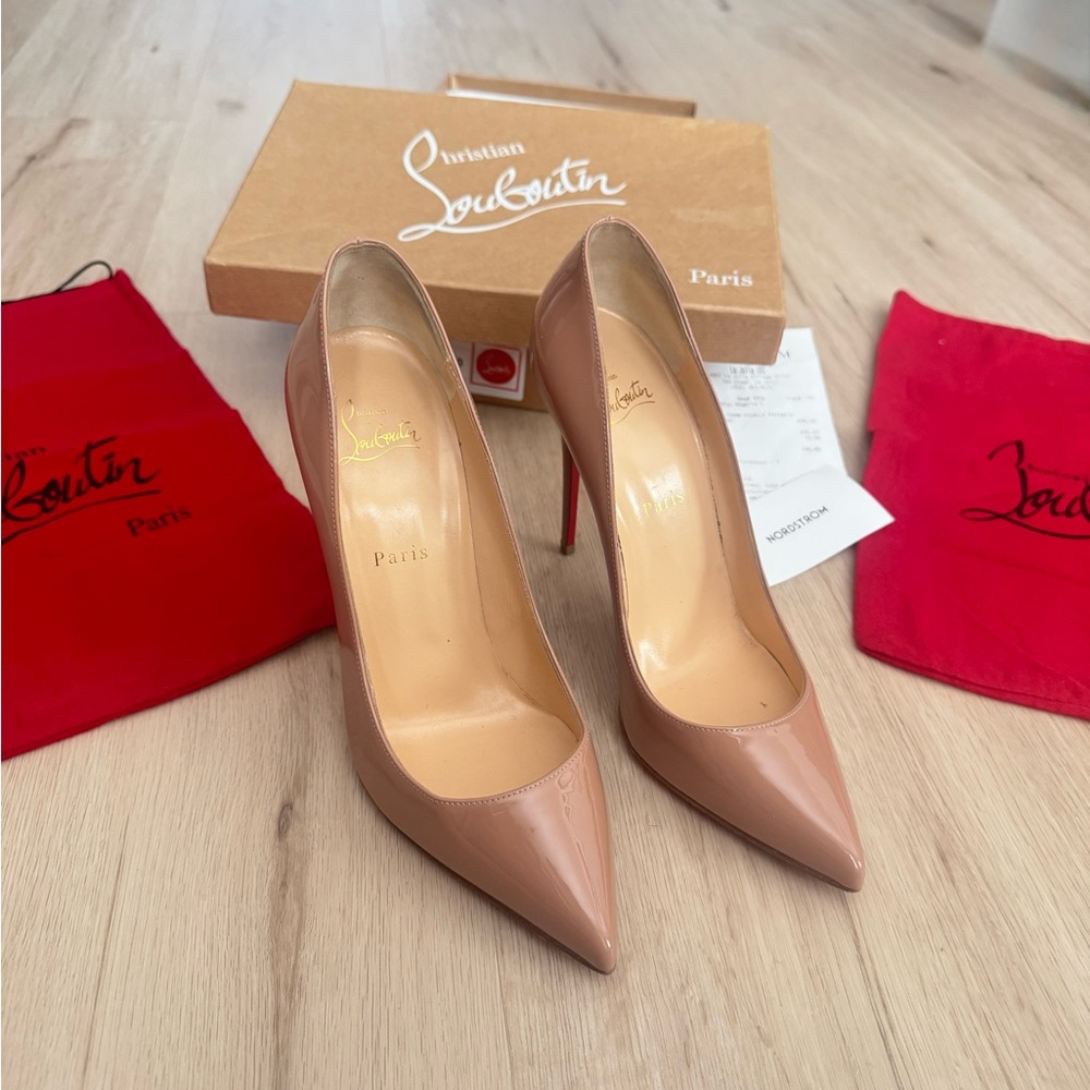 Christian Louboutin Nude Patent Pointed-Toe Pumps